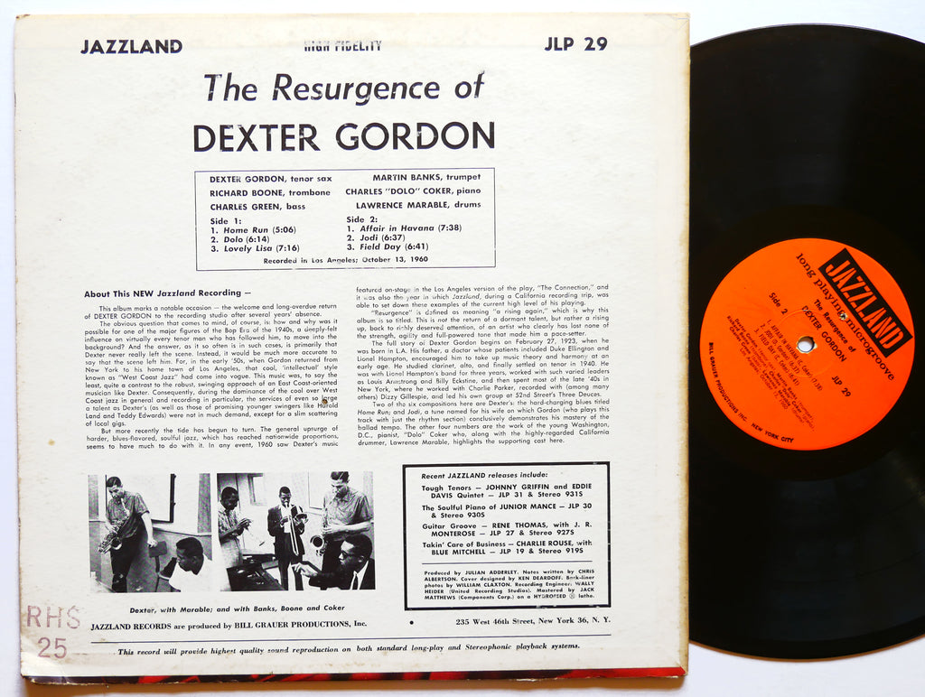 DEXTER GORDON The Resurgence Of LP JAZZLAND JLP 29 US 1961 MONO Martin Banks