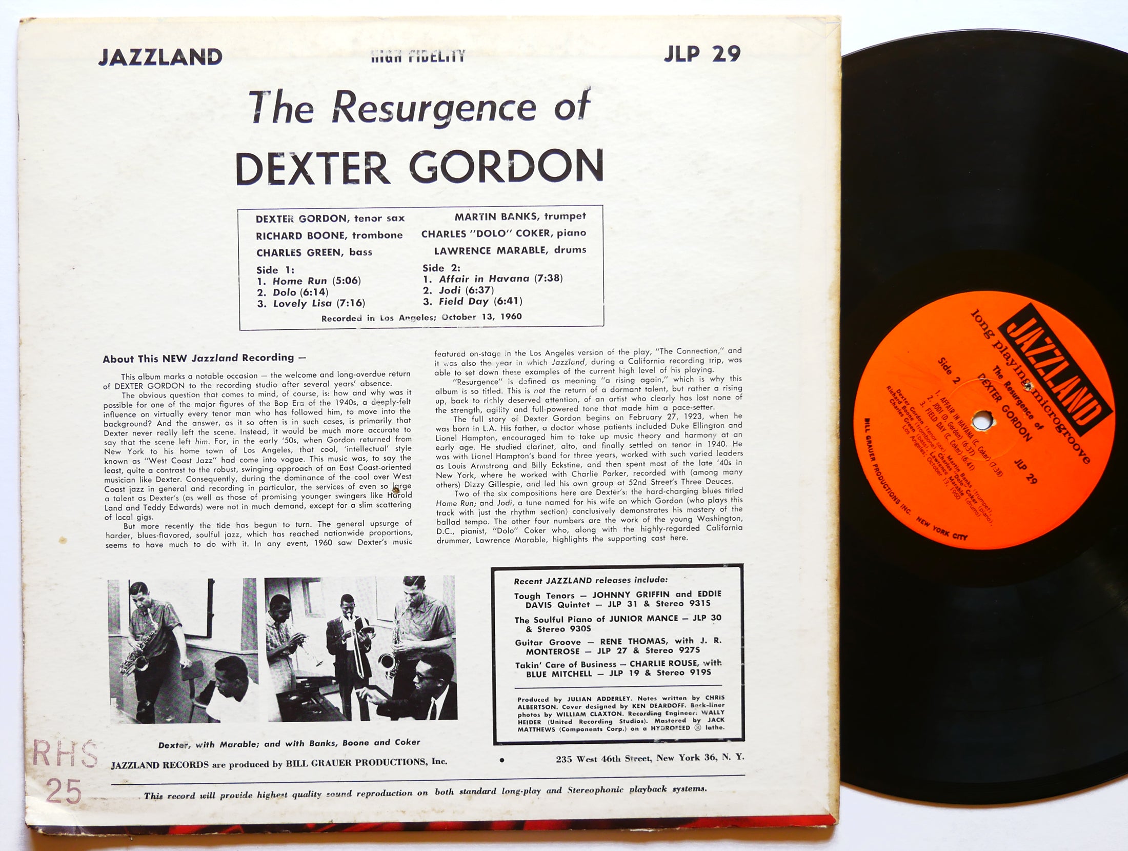 DEXTER GORDON The Resurgence Of LP JAZZLAND JLP 29 US 1961 MONO Martin Banks