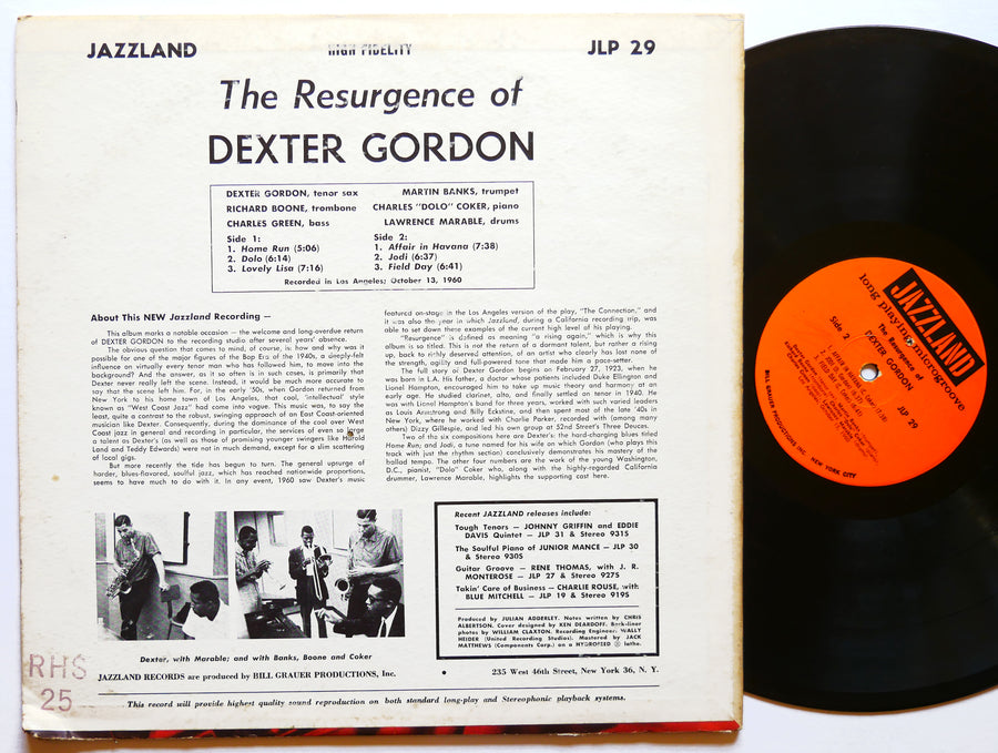 DEXTER GORDON The Resurgence Of LP JAZZLAND JLP 29 US 1961 MONO Martin Banks