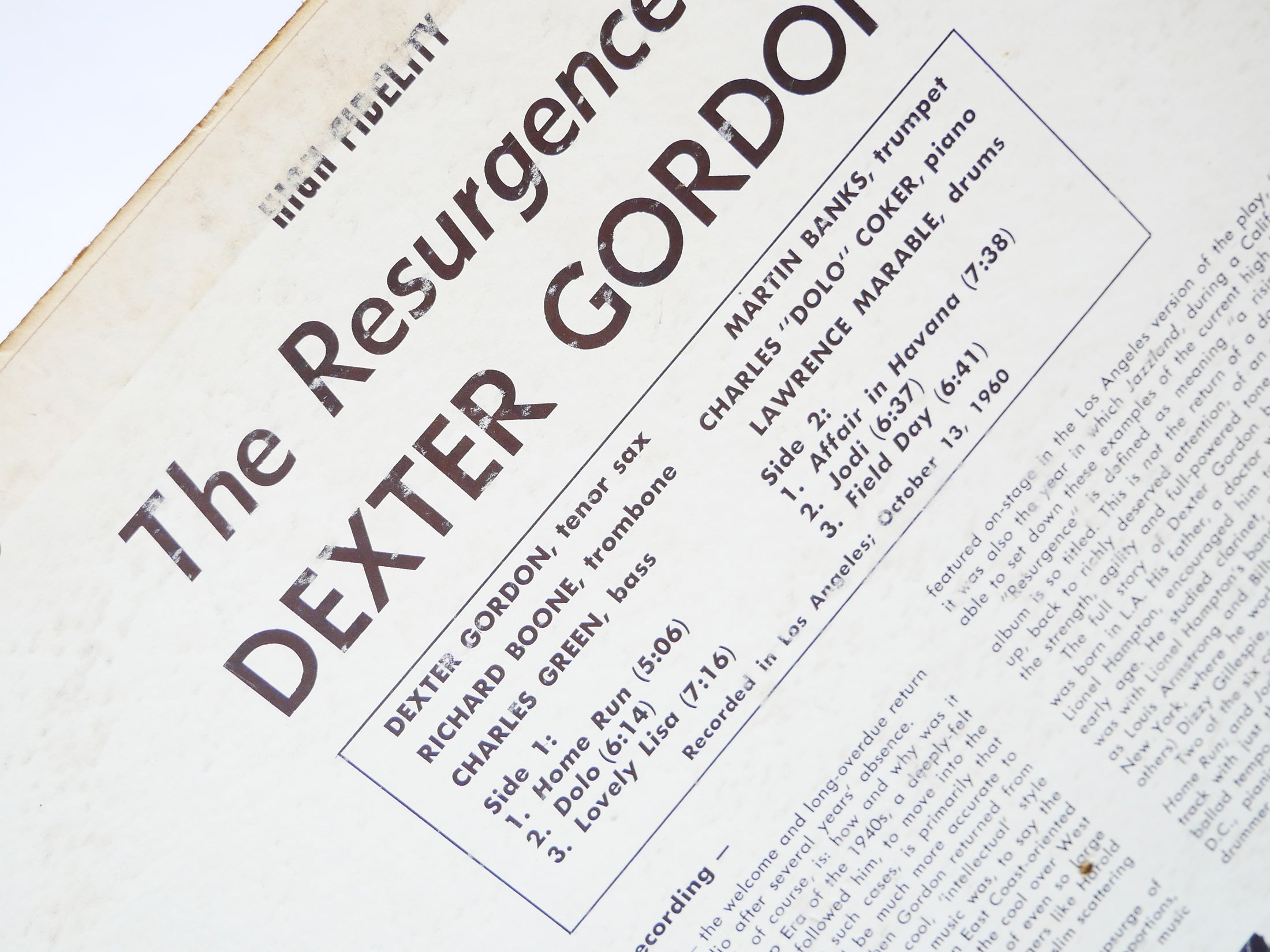 DEXTER GORDON The Resurgence Of LP JAZZLAND JLP 29 US 1961 MONO Martin Banks