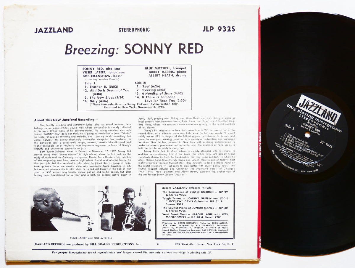 SONNY RED Breezing LP JAZZLAND JLP 932S US 1960 DG ST Yusef Lateef Blue Mitchell