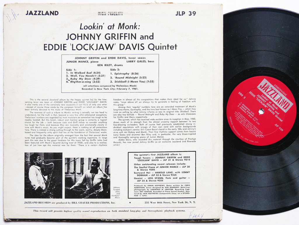 JOHNNY GRIFFIN EDDIE LOCKJAW DAVIS Quintet Lookin' At Monk LP JAZZLAND JLP 939