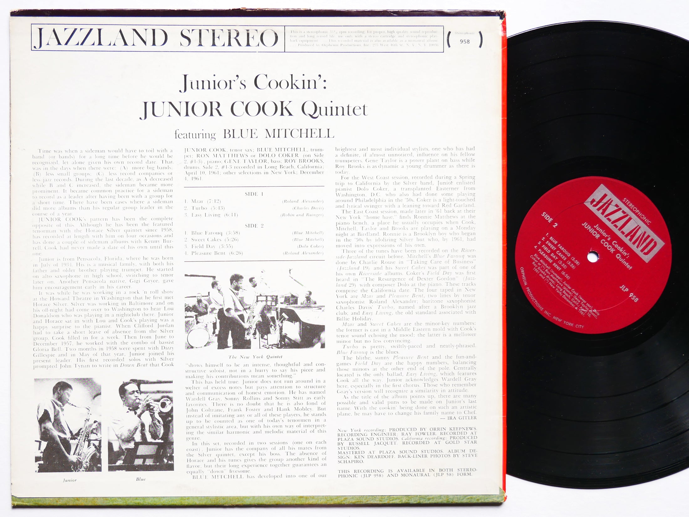 JUNIOR COOK BLUE MITCHELL Junior's Cookin' LP JAZZLAND JLP958 US 1966 Roy Brooks