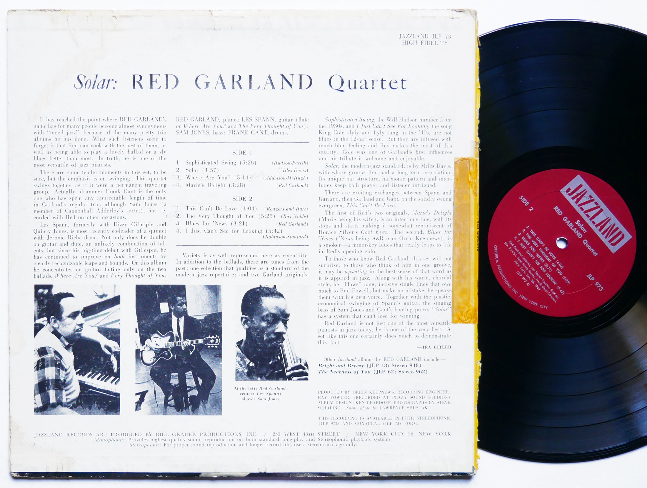 RED GARLAND Solar LP JAZZLAND JLP 973 MONO Sam Jones Les Spann