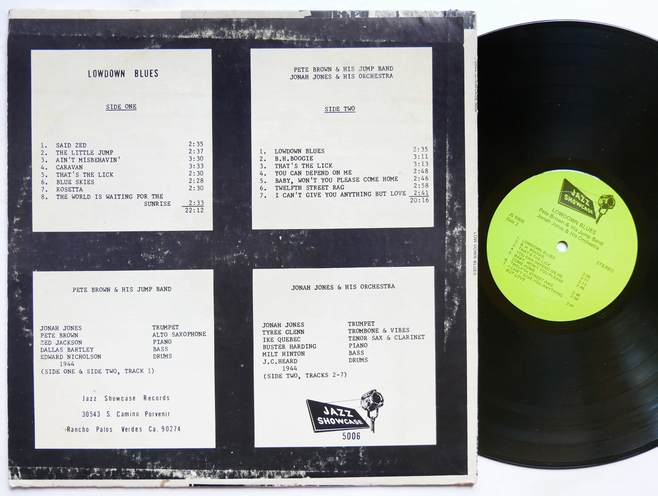 JONAH JONES PETE BROWN Low Down Blues LP JAZZ SHOWCASE JS 5006 BLUES