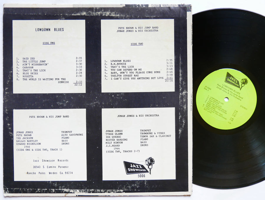 JONAH JONES PETE BROWN Low Down Blues LP JAZZ SHOWCASE JS 5006 BLUES
