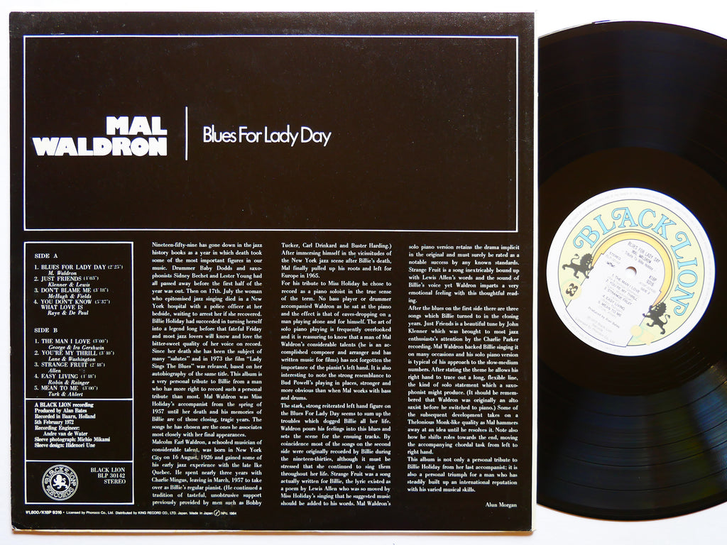 MAL WALDRON Blues For Lady Day LP BLACK LION RECORDS K18P-9316 JAPAN 1984