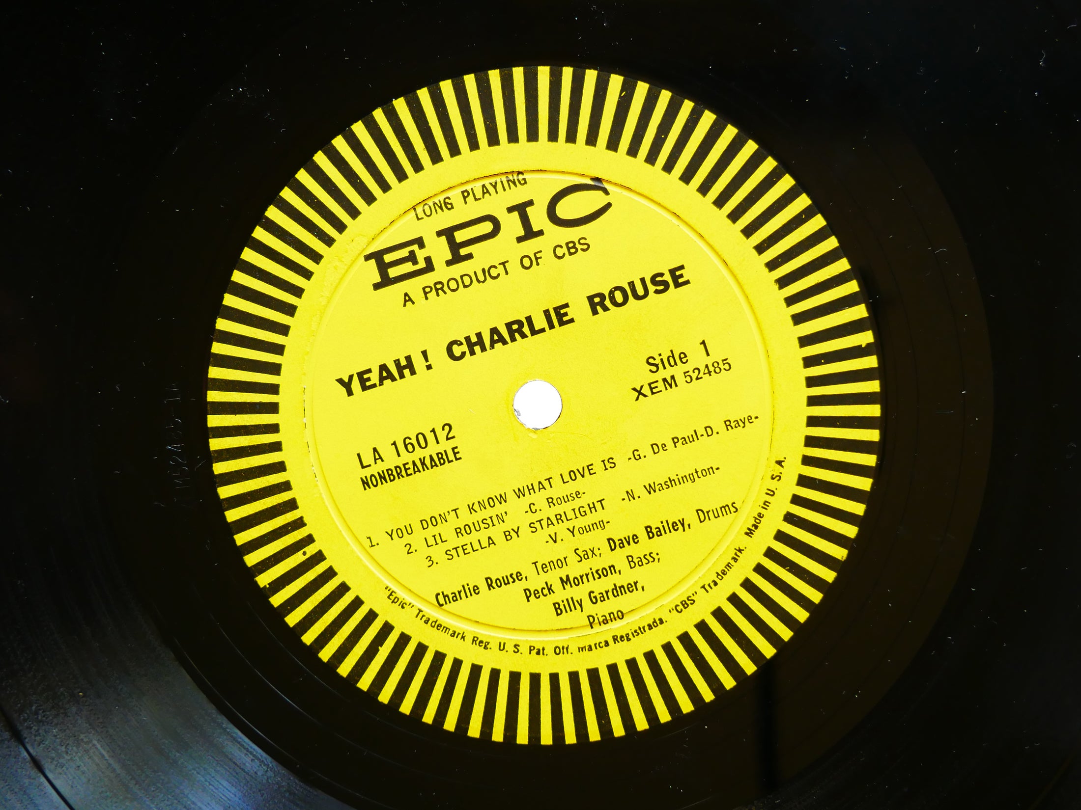 CHARLIE ROUSE Yeah! LP EPIC LA 16012 US 1961 DG MONO Dave Bailey Billy Gardner