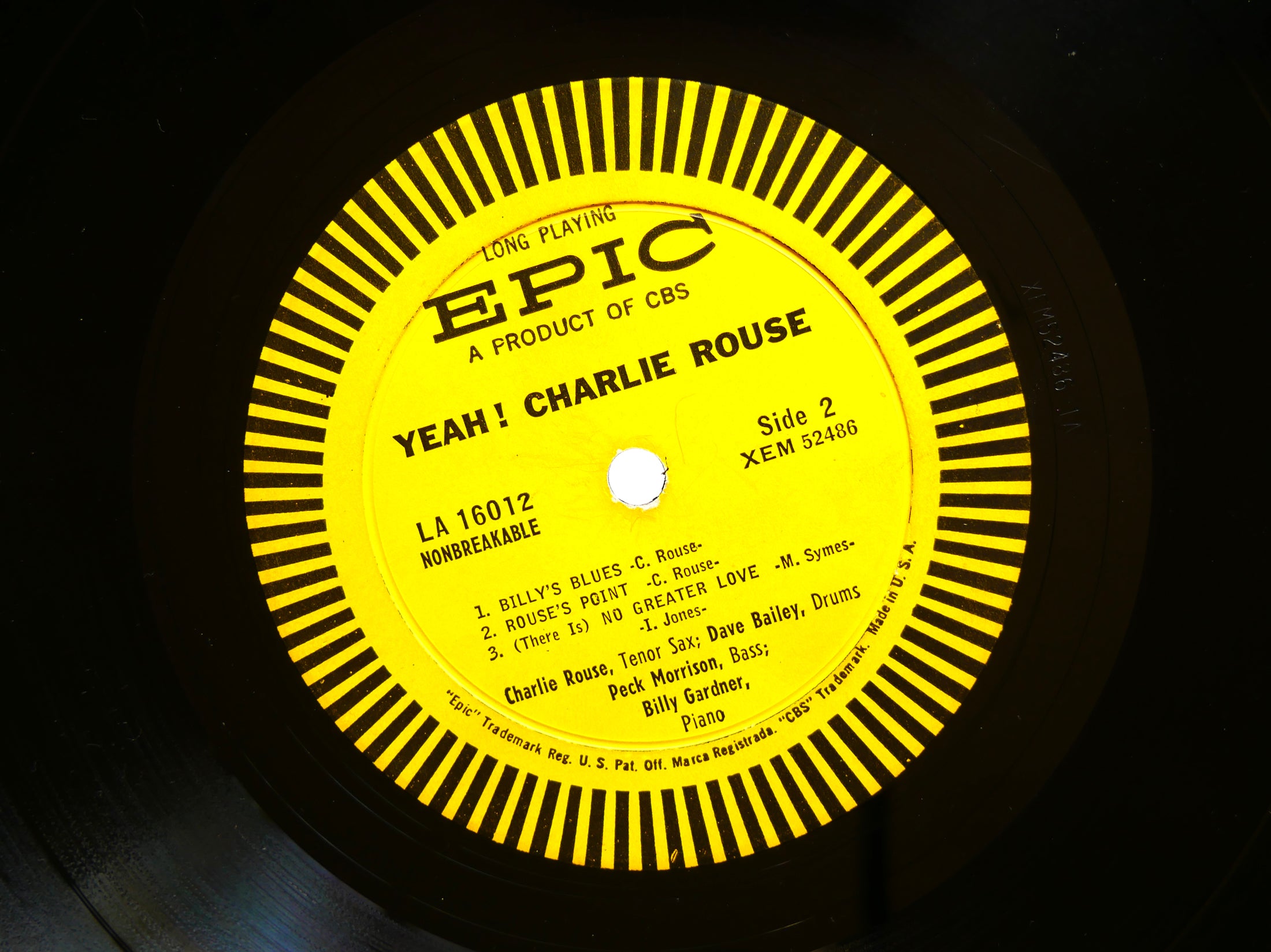 CHARLIE ROUSE Yeah! LP EPIC LA 16012 US 1961 DG MONO Dave Bailey Billy Gardner