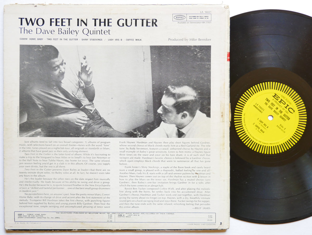 DAVE BAILEY Quintet 2 Feet In The Gutter LP EPIC LA 16021 US 1962 DG MONO