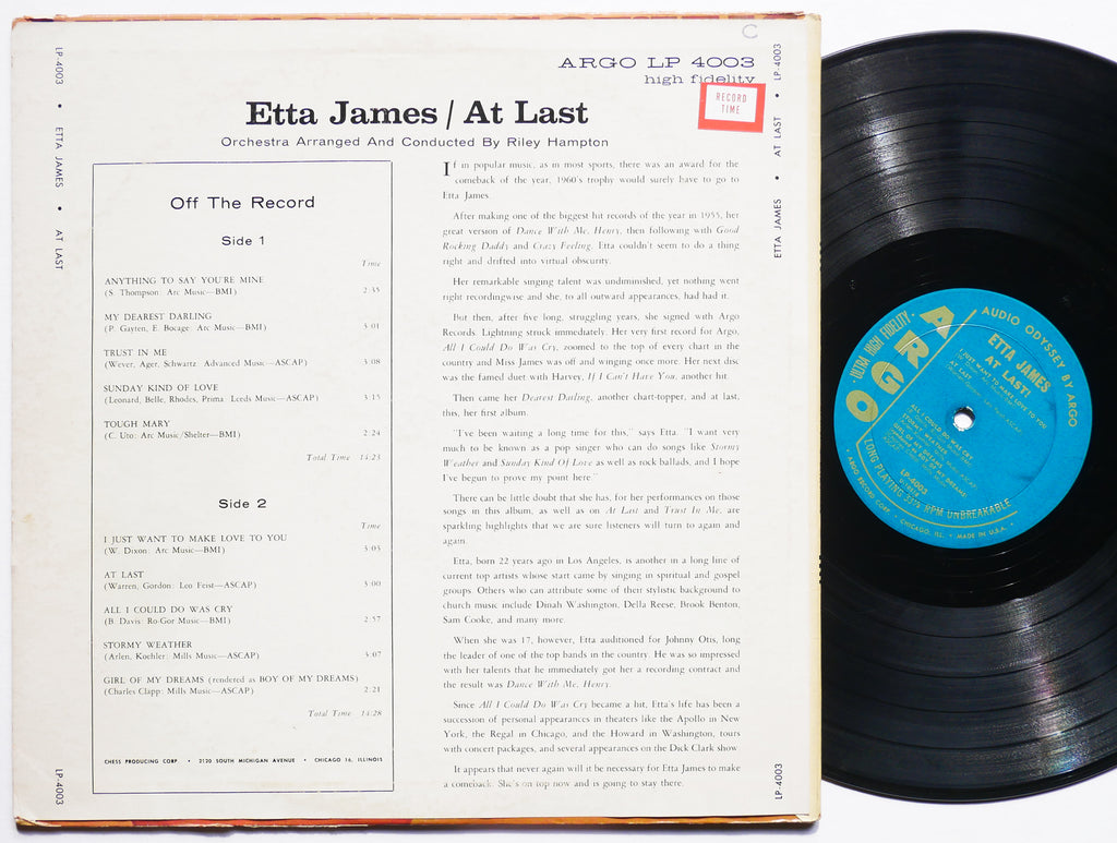 ETTA JAMES At Last! LP ARGO LP 4003 US 1960 MONO Funk Soul Blues