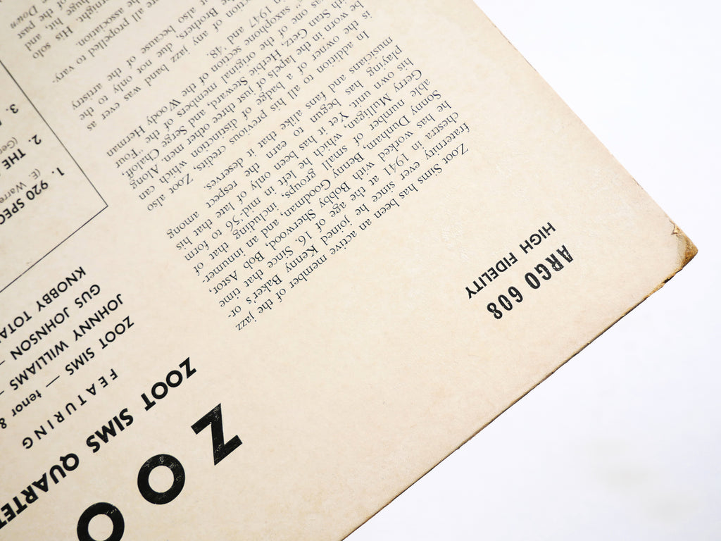 ZOOT SIMS Quartet Zoot LP ARGO LP 608 US 1957 DG MONO JAZZ Gus Johnson