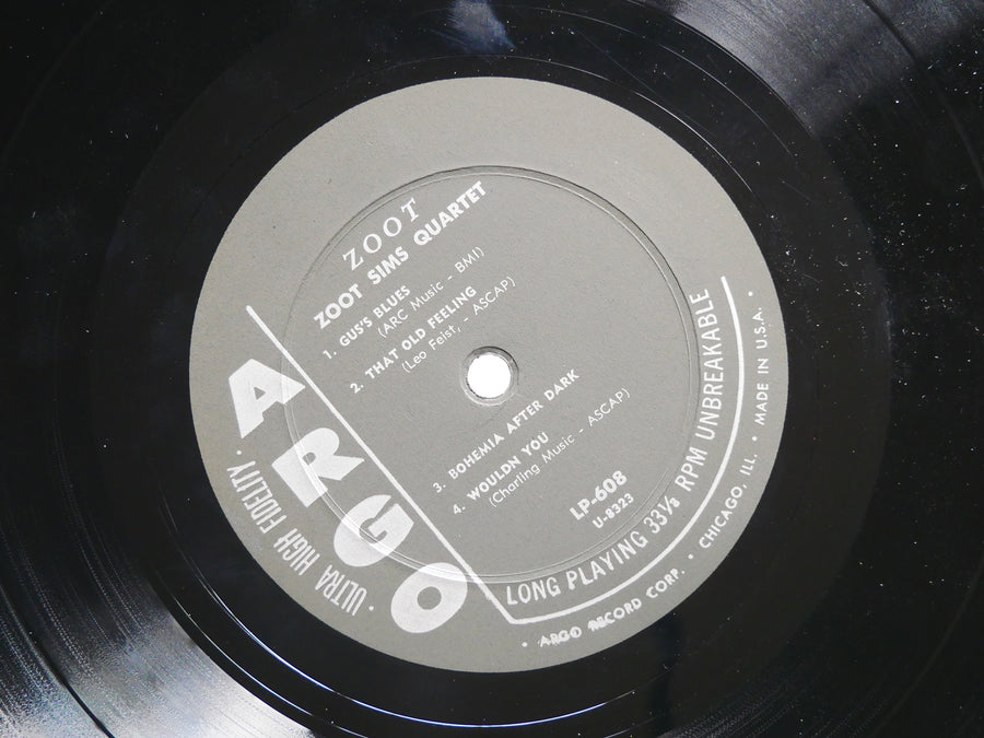 ZOOT SIMS Quartet Zoot LP ARGO LP 608 US 1957 DG MONO JAZZ Gus Johnson