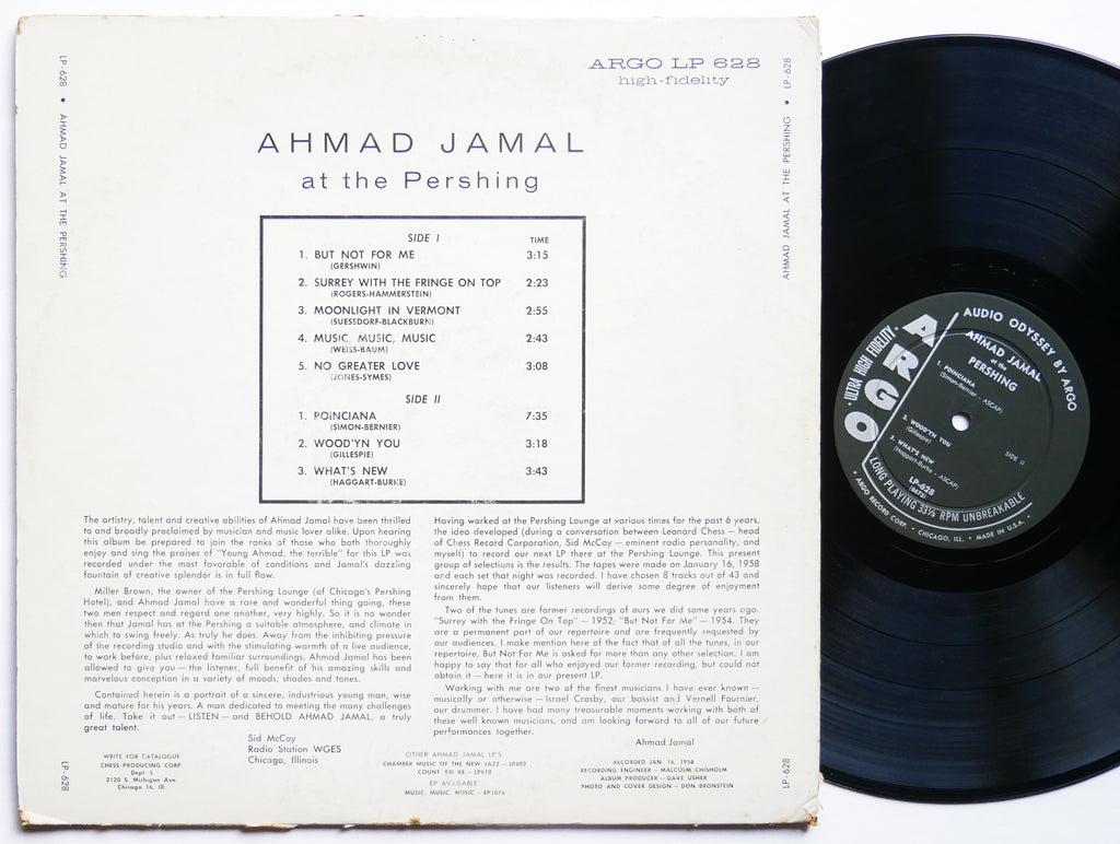 AHMAD JAMAL TRIO Ahmad Jamal At The Pershing LP ARGO LP-628 US 1958 JAZZ DG MONO