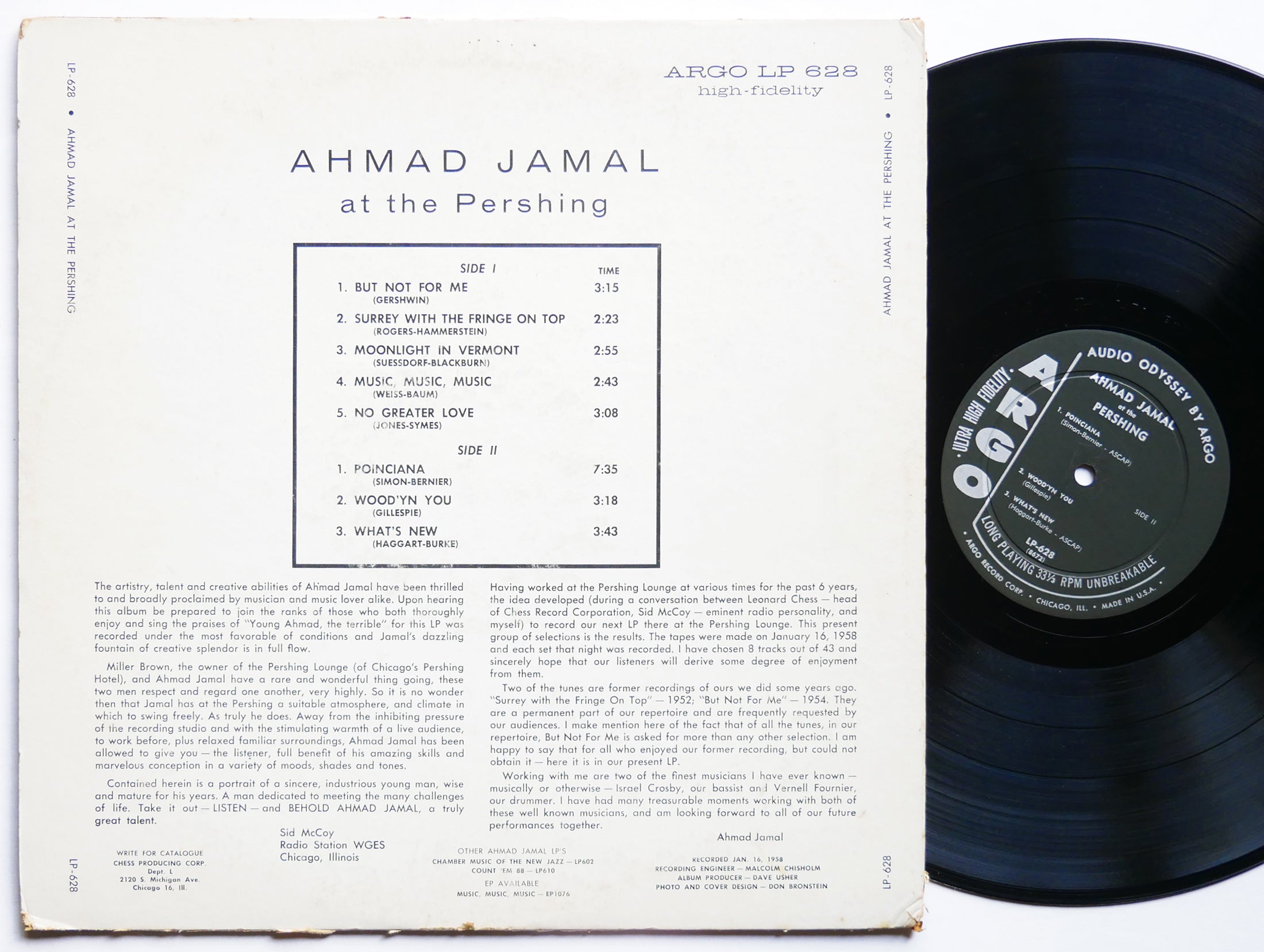 AHMAD JAMAL TRIO Ahmad Jamal At The Pershing LP ARGO LP-628 US 1958 JAZZ DG MONO