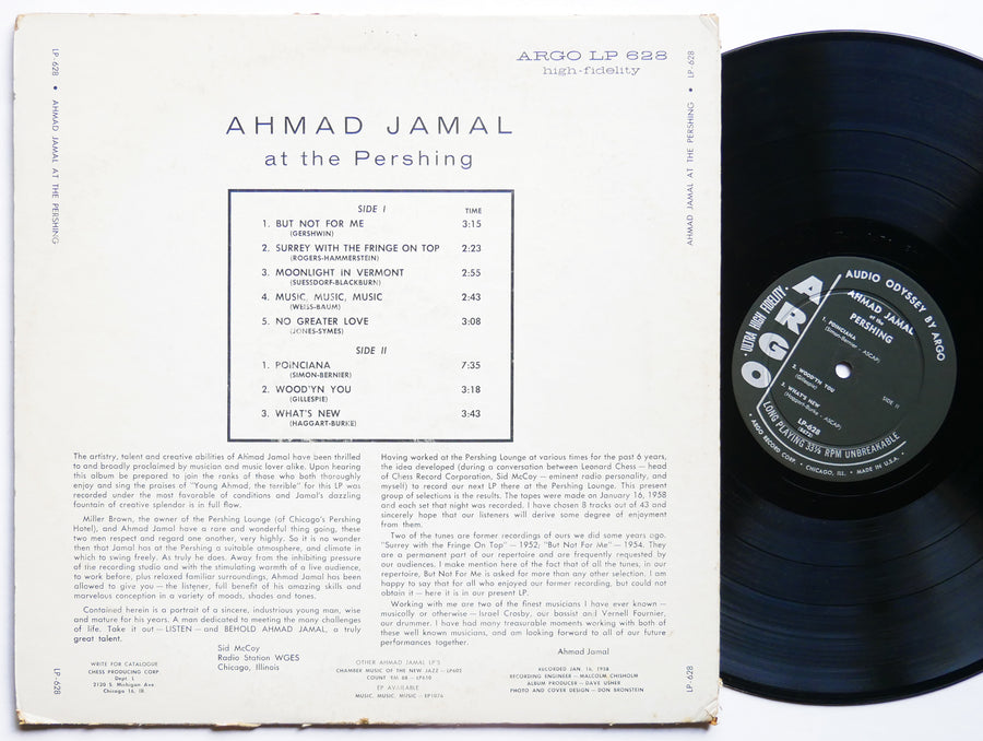 AHMAD JAMAL TRIO Ahmad Jamal At The Pershing LP ARGO LP-628 US 1958 JAZZ DG MONO