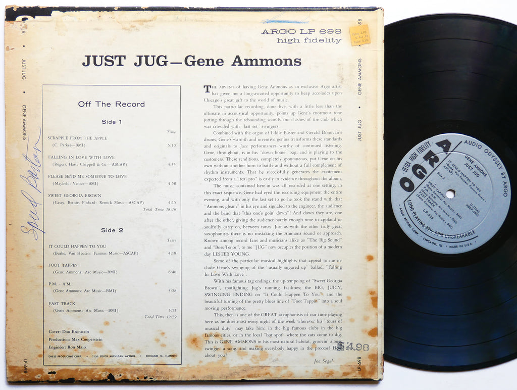 GENE AMMONS Just Jug LP ARGO LP-698 US 1962 DG MONO Eddie Buster Gerald Donovan