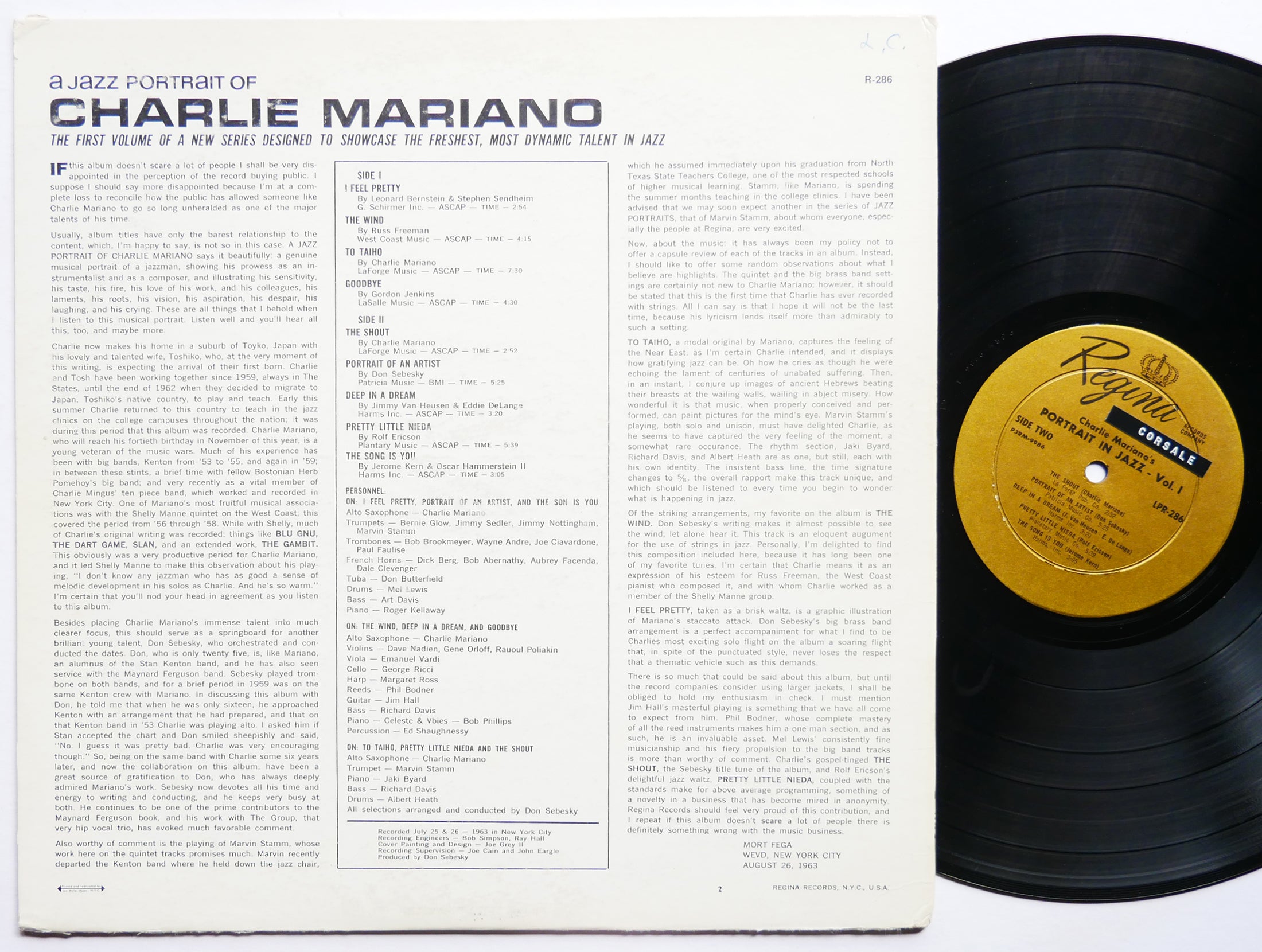 CHARLIE MARIANO A Jazz Portrait Of.. LP REGINA COMPANY LPR-286 US 1963 DG MONO
