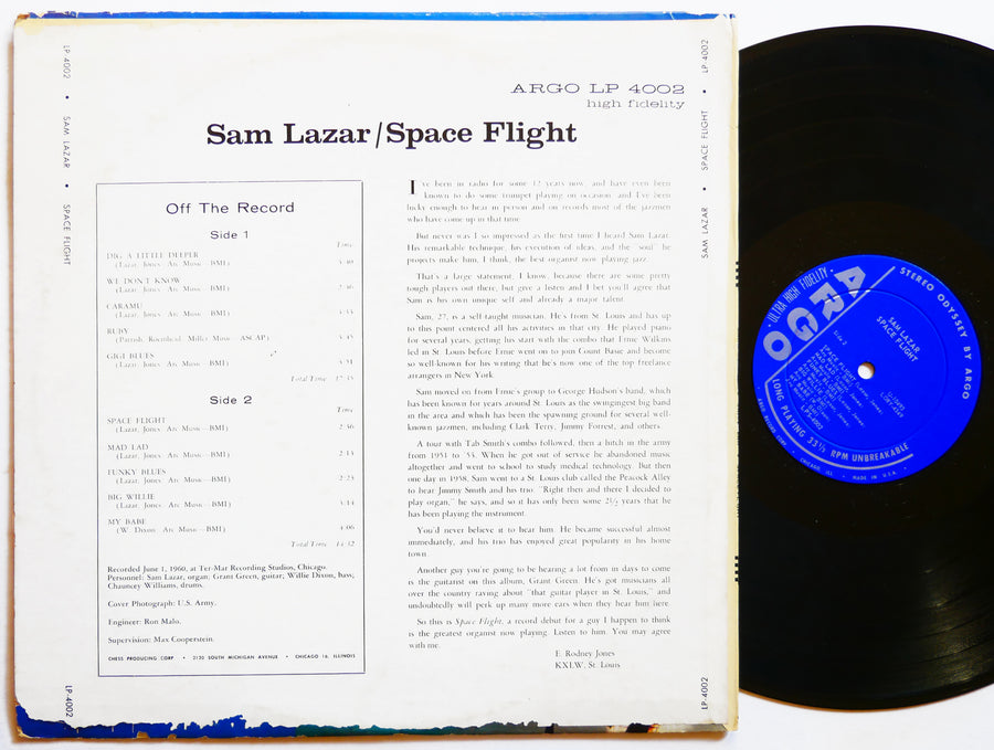 SAM LAZAR Space Flight LP ARGO LPS-4002 US 1960 DG ST Grant Green Willie Dixon