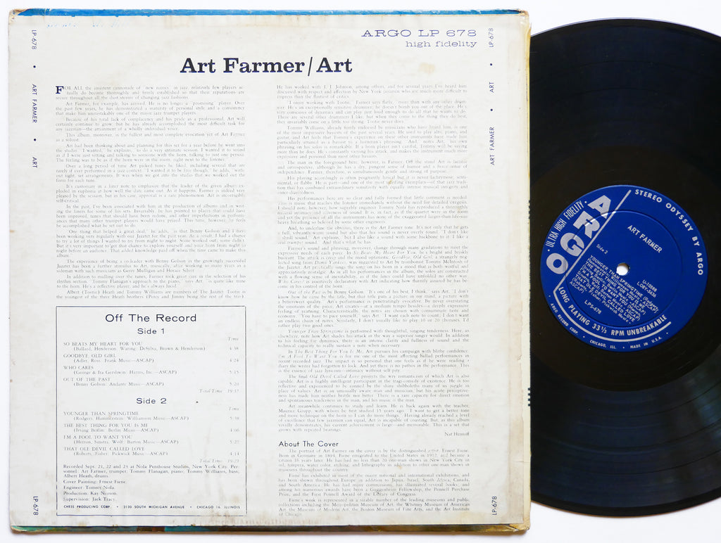 ART FARMER Art LP ARGO LPS-678 US 1960 DG ST Tommy Flanagan Albert Heath