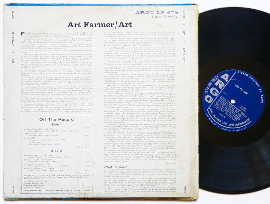 ART FARMER Art LP ARGO LPS-678 US 1960 DG ST Tommy Flanagan Albert Heath