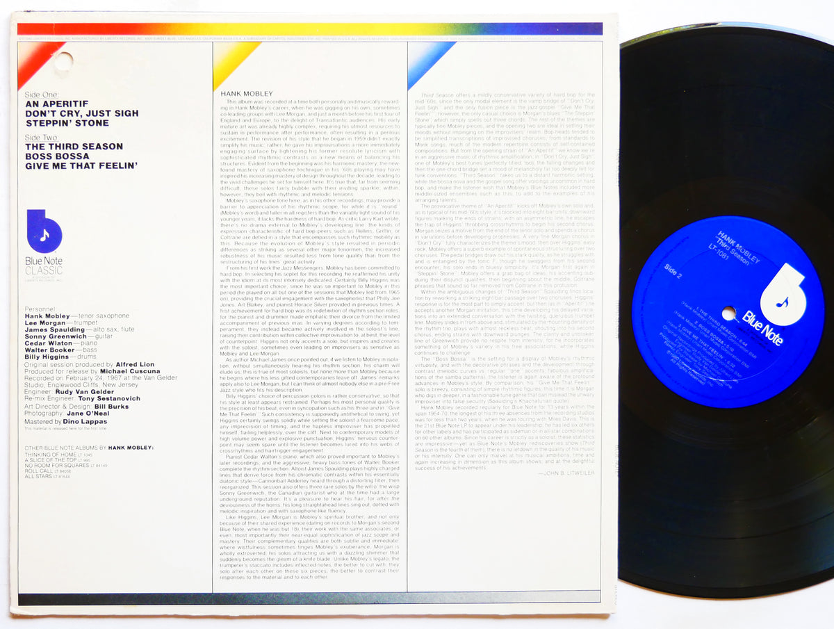 HANK MOBLEY Third Season LP BLUE NOTE LT-1081 US 1980 Lee Morgan Cedar Walton