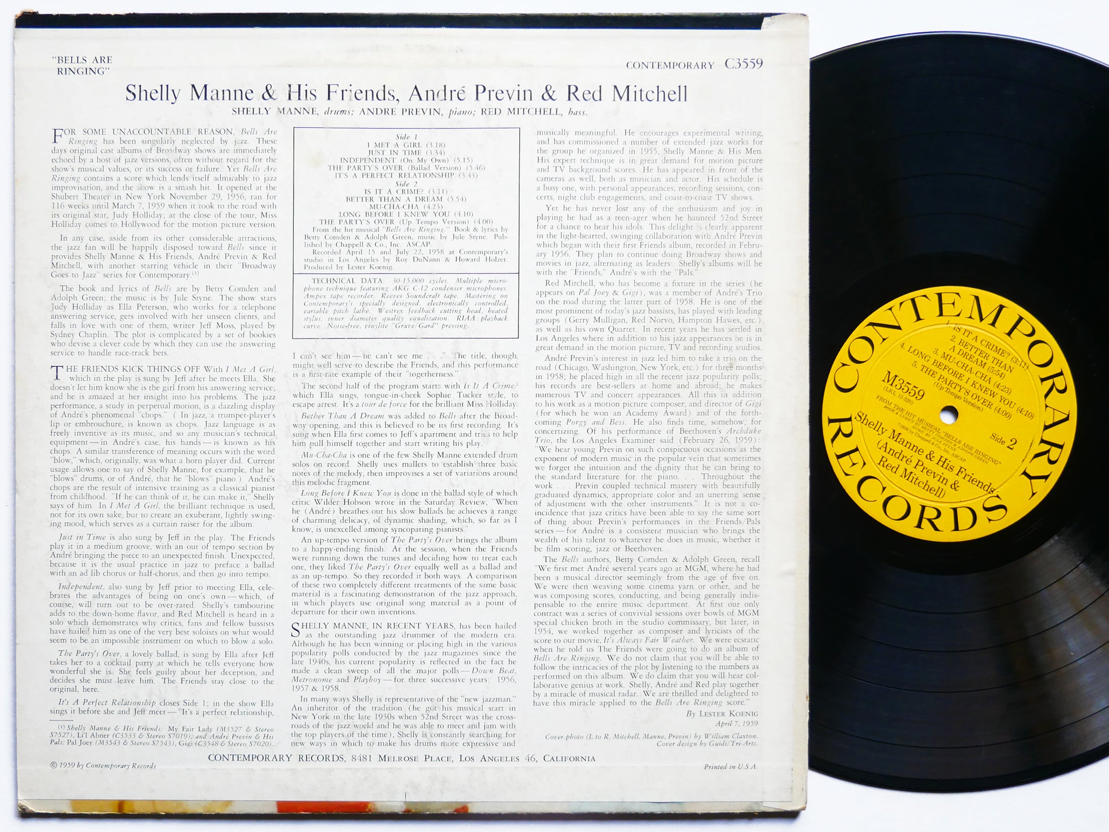 SHELLY MANNE ANDRE PREVIN RED MITCHELL Bells Are Ringing LP CONTEMPORARY M 3559