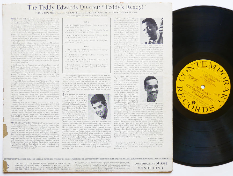 TEDDY EDWARDS Teddy's Ready! LP CONTEMPORARY M 3583 US '61 DG MONO Billy Higgins