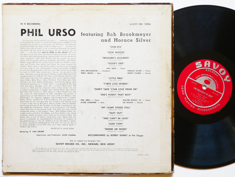 PHIL URSO The Philosophy Of LP SAVOY MG-12056 MONO Horace Silver Walter Bishop
