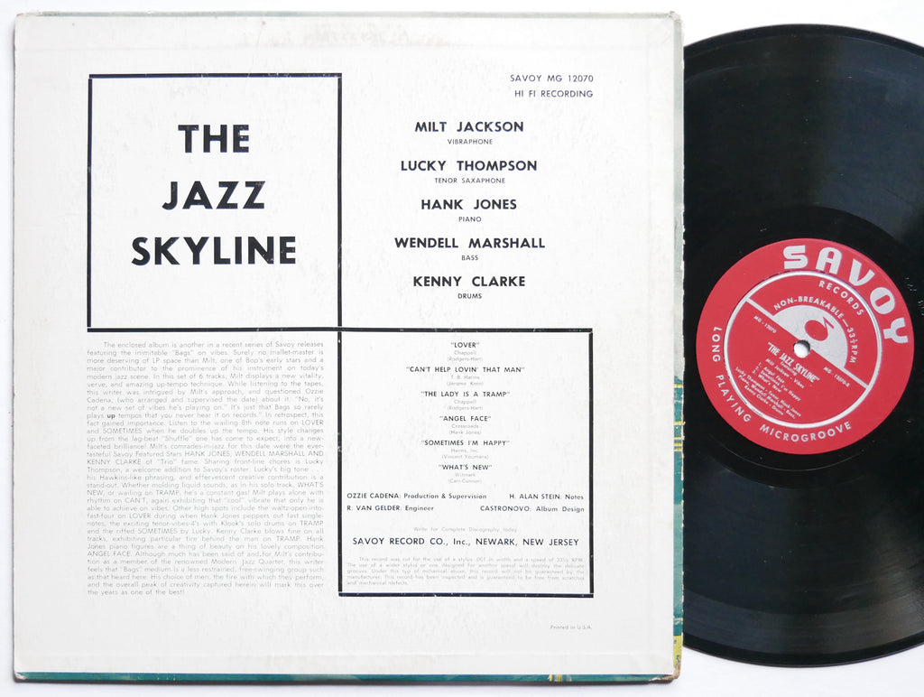MILT JACKSON The Jazz Skyline LP SAVOY MG 12070 US 1956 RVG DG MONO Hank Jones