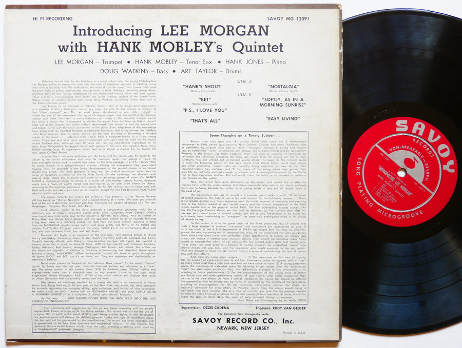 LEE MORGAN HANK MOBLEY Quintet Introducing LP SAVOY MG-12091 US 1956 RVG DG MONO