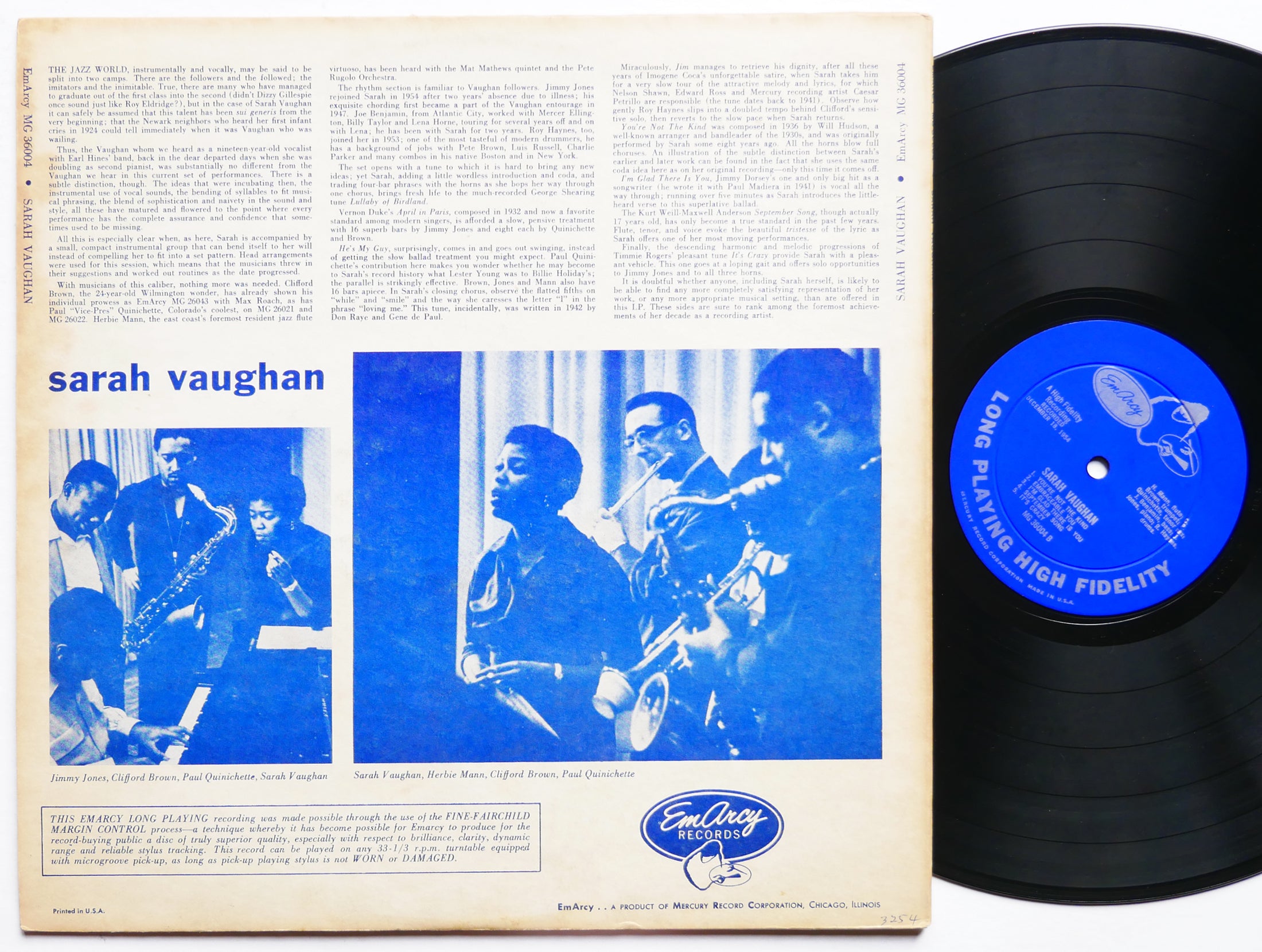 SARAH VAUGHAN CLIFFORD BROWN LP EMARCY MG 36004 US 1955 JAZZ DG MONO VG+