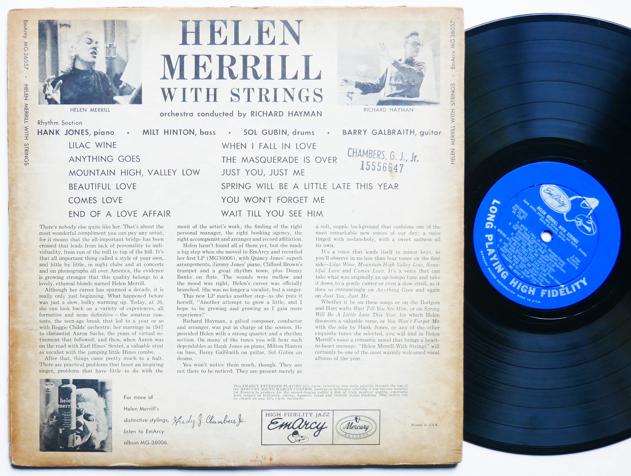 HELEN MERRILL With Strings LP EMARCY MG-36057 US 1956 DG MONO JAZZ Hank Jones