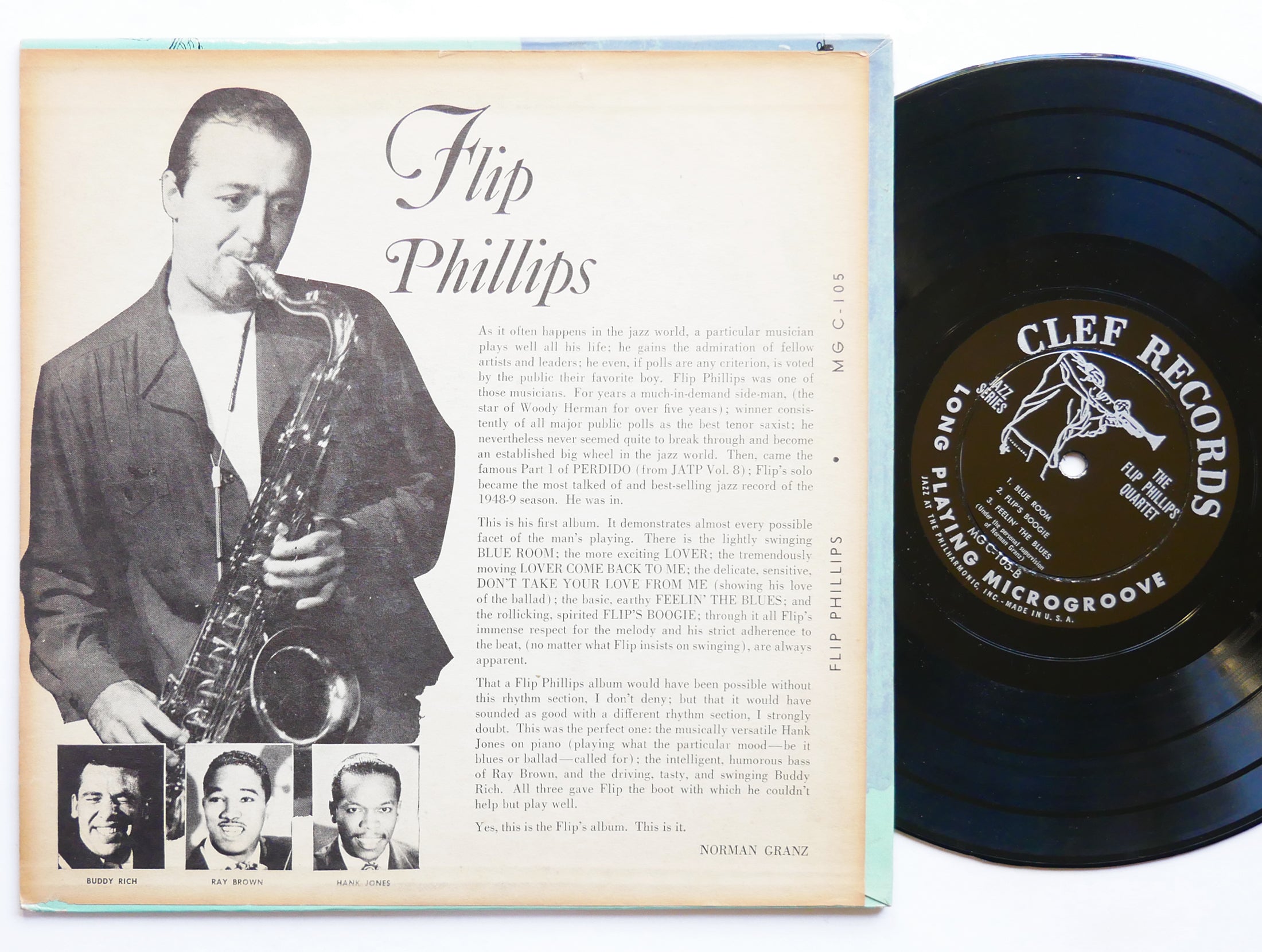 FLIP PHILLIPS Quartet LP CLEF MG C-105 US 1953 DG MONO DSM Hank Jones Ray Brown