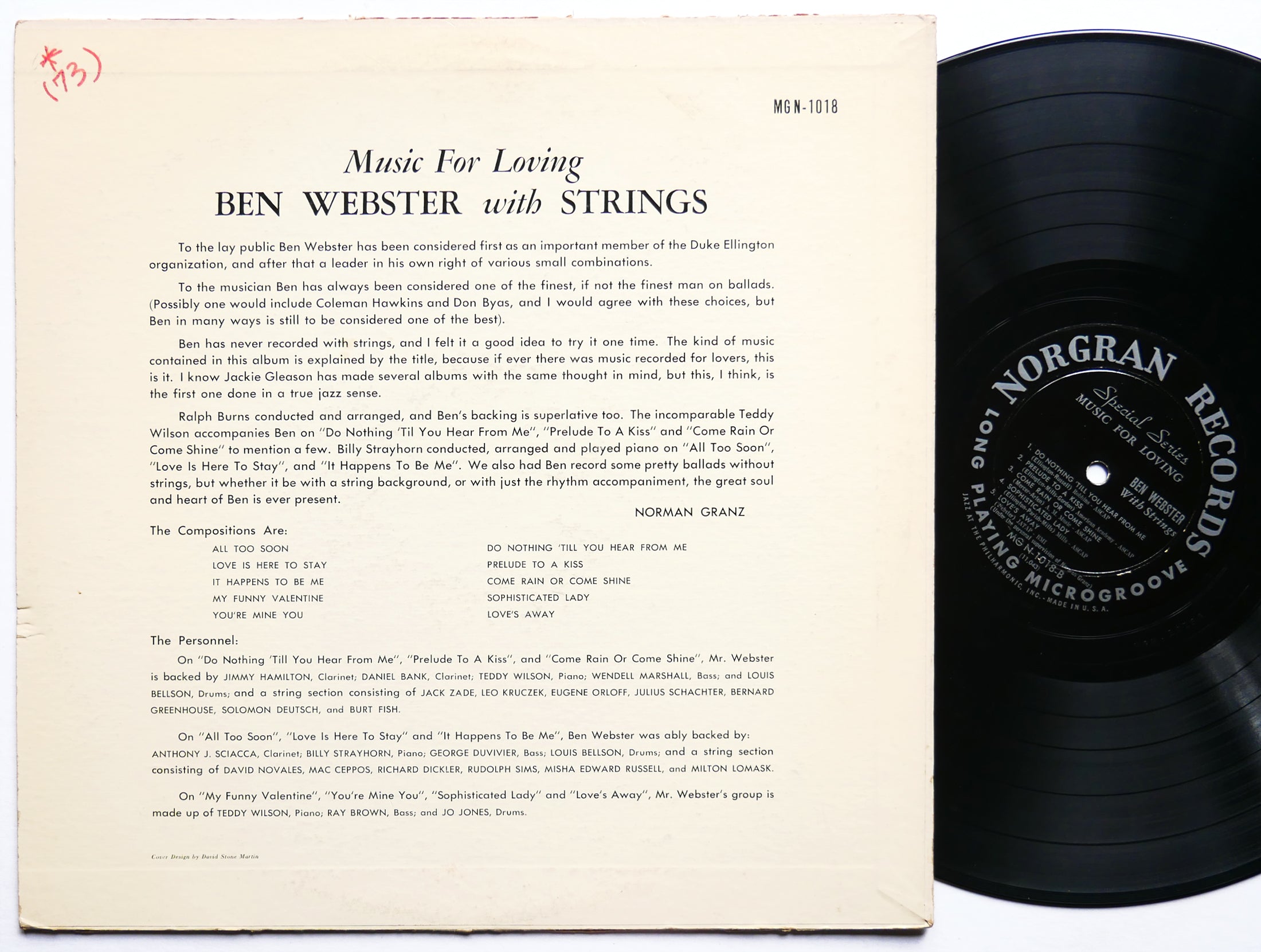 BEN WEBSTER With Strings Music For Loving LP NORGRAN MGN-1018 US 1955 DG MONO