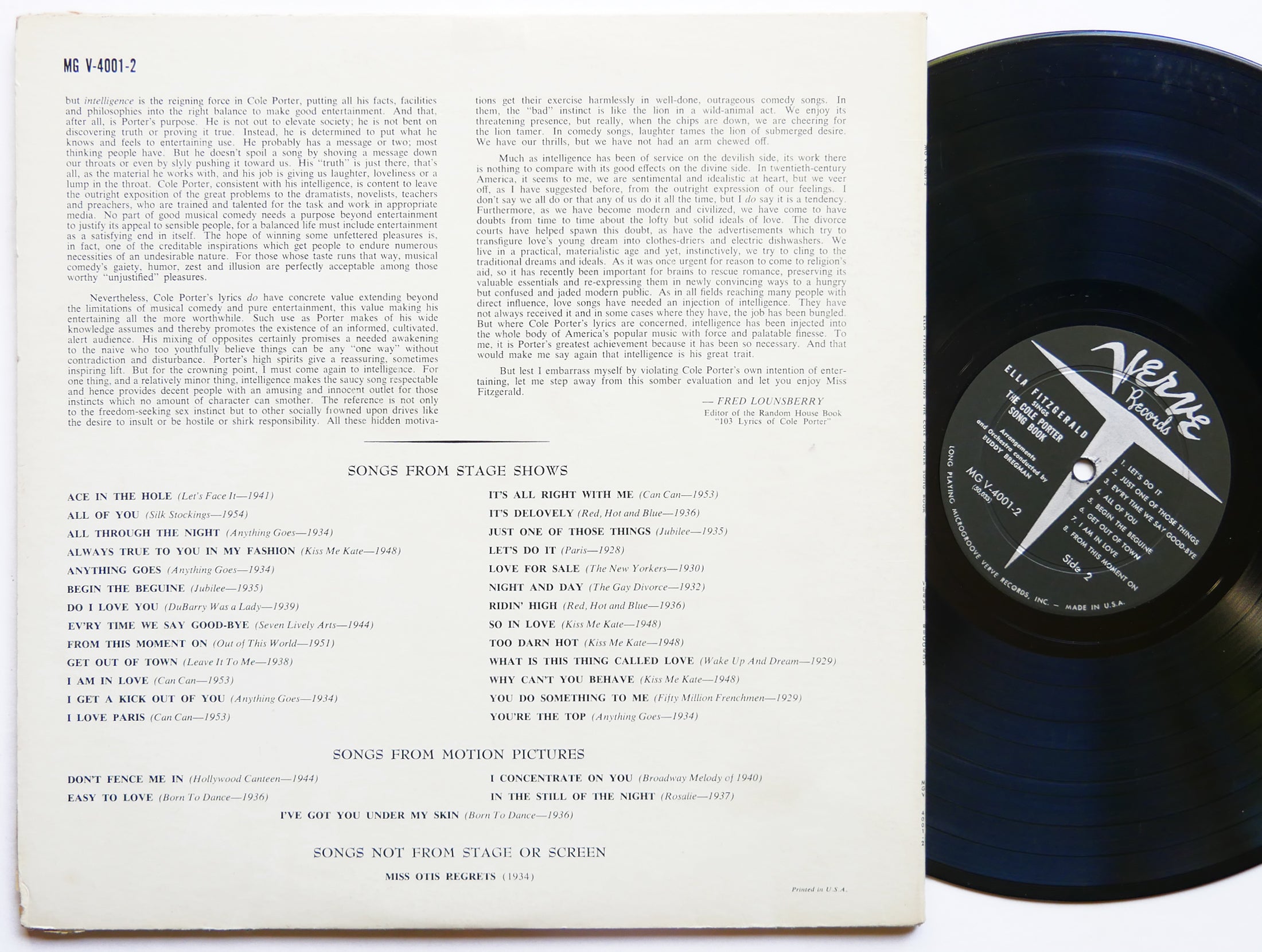 ELLA FITZGERALD Sings The Cole Porter Song Book 2 x LP VERVE MG V-4001-2 US 1956