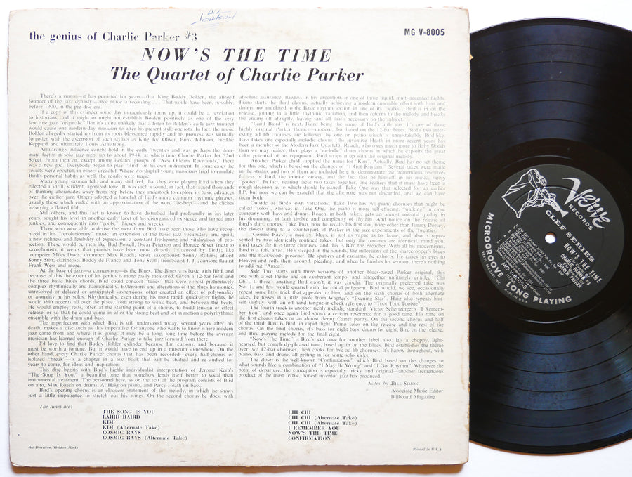 CHARLIE PARKER The Quartet Of Now's The Time LP VERVE MGV-8005 US 1957 DG MONO