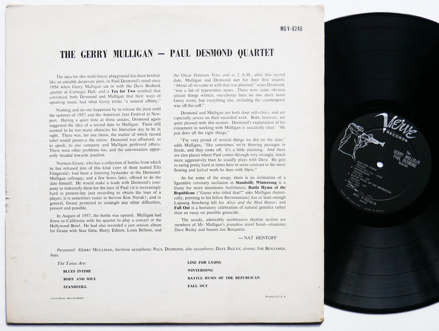 GERRY MULLIGAN PAUL DESMOND Quartet LP VERVE RECORDS MGV-8246 US 1957 DG MONO