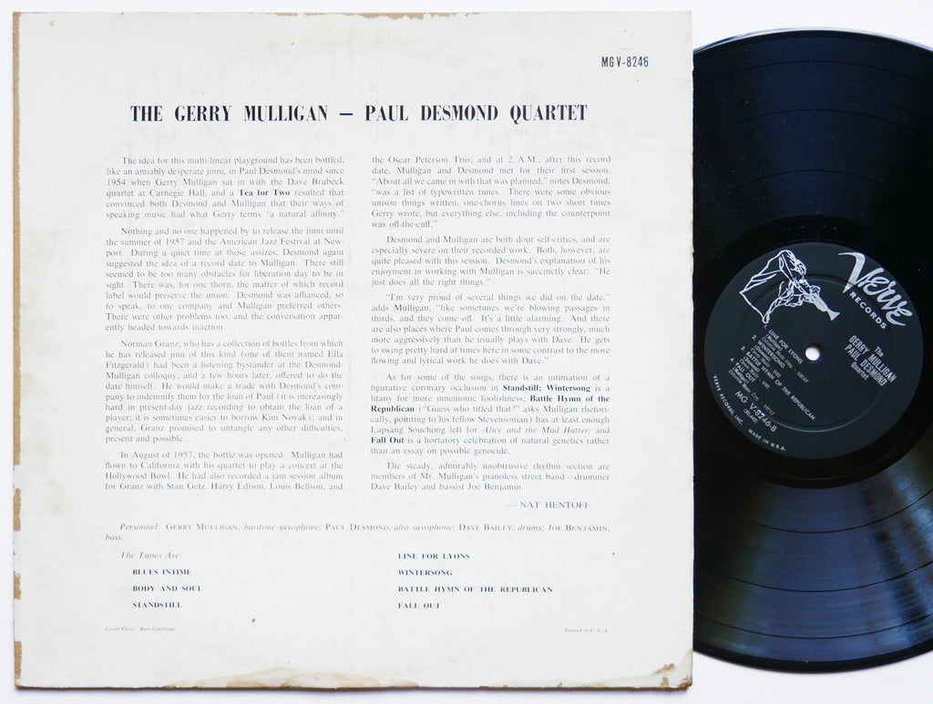 GERRY MULLIGAN PAUL DESMOND Quartet LP VERVE RECORDS MGV-8246 US 1957 DG MONO