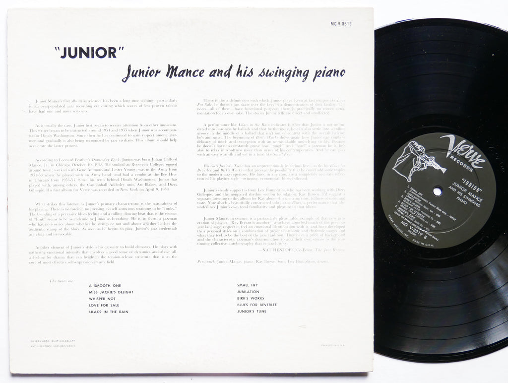 JUNIOR MANCE Junior LP VERVE RECORDS MG V-8319 US 1959 DG MONO JAZZ Ray Brown