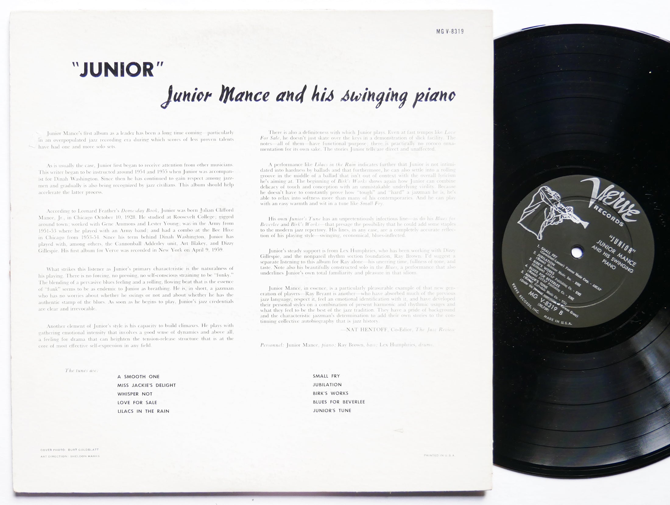 JUNIOR MANCE Junior LP VERVE RECORDS MG V-8319 US 1959 DG MONO JAZZ Ray Brown