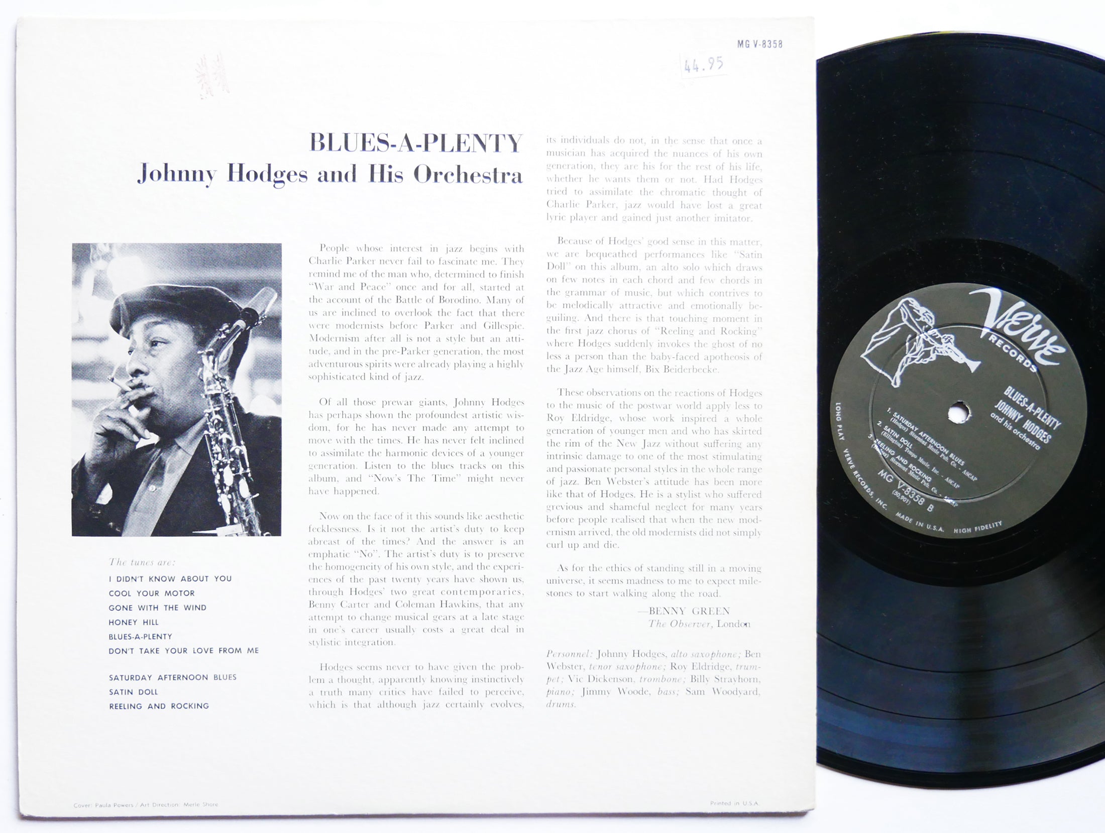 JOHNNY HODGES Blues-A-Plenty LP VERVE MG V-8358 US 1958 DG MONO Roy Eldridge VG+
