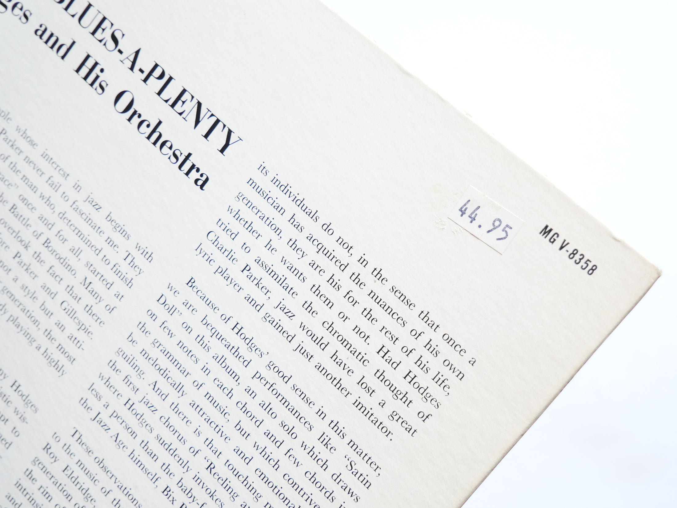 JOHNNY HODGES Blues-A-Plenty LP VERVE MG V-8358 US 1958 DG MONO Roy Eldridge VG+