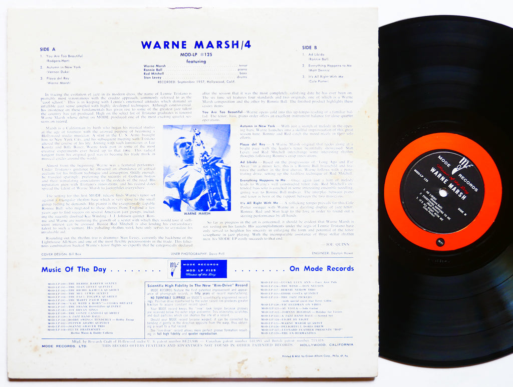 WARNE MARSH QUARTET Music For Prancing LP MODE MOD-LP 125 US 1957 JAZZ DG MONO