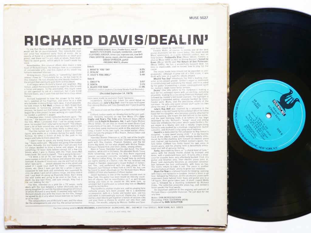 RICHARD DAVIS Dealin' LP MUSE RECORDS MR 5027 US 1974 Clifford Jordan Hannibal