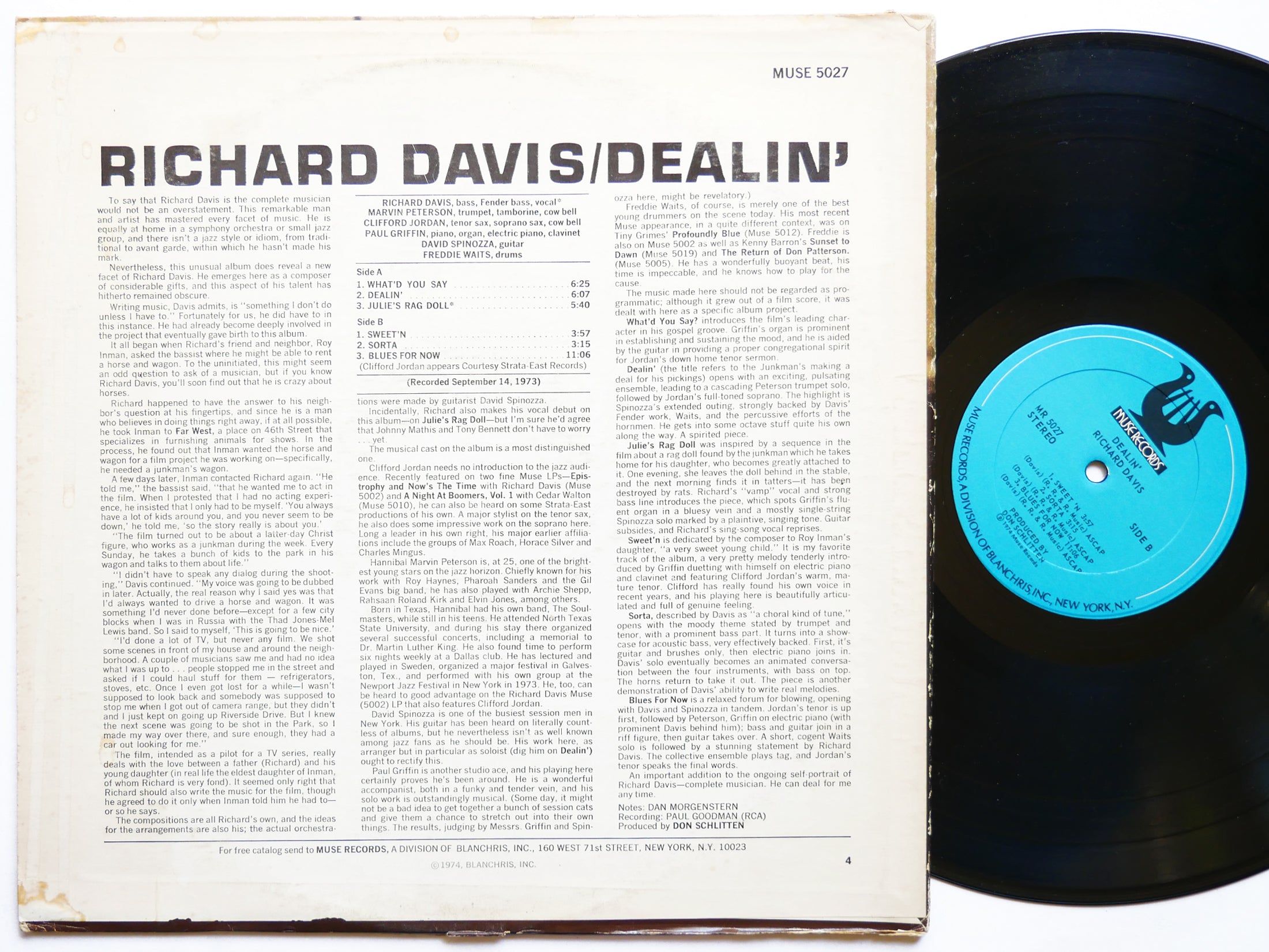 RICHARD DAVIS Dealin' LP MUSE RECORDS MR 5027 US 1974 Clifford Jordan Hannibal