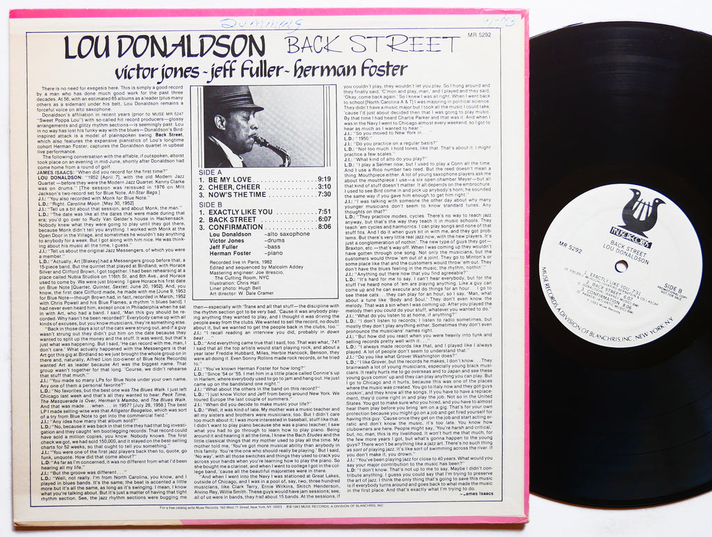 LOU DONALDSON VICTOR JONES JONES JEFF Back Street LP MUSE MR 5292 US 1983 PROMO