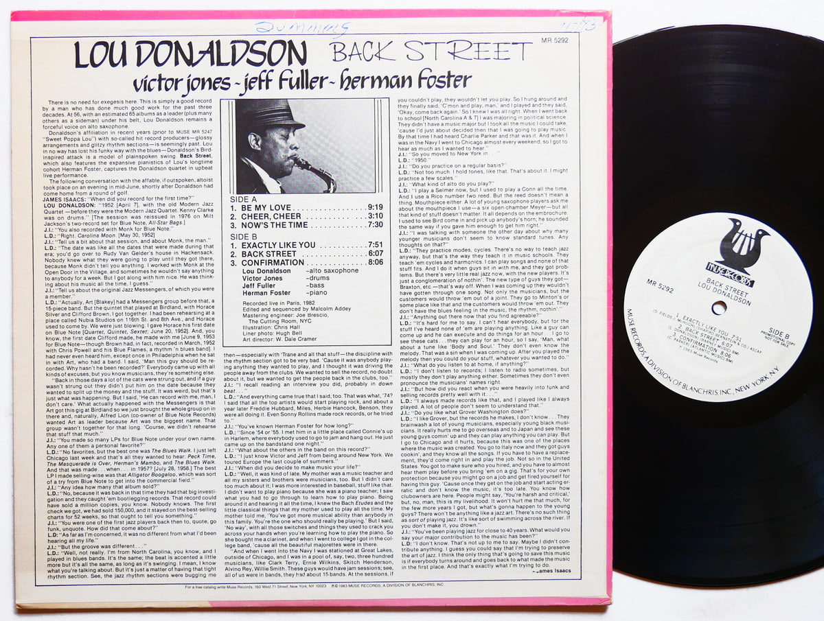 LOU DONALDSON VICTOR JONES JONES JEFF Back Street LP MUSE MR 5292 US 1983 PROMO