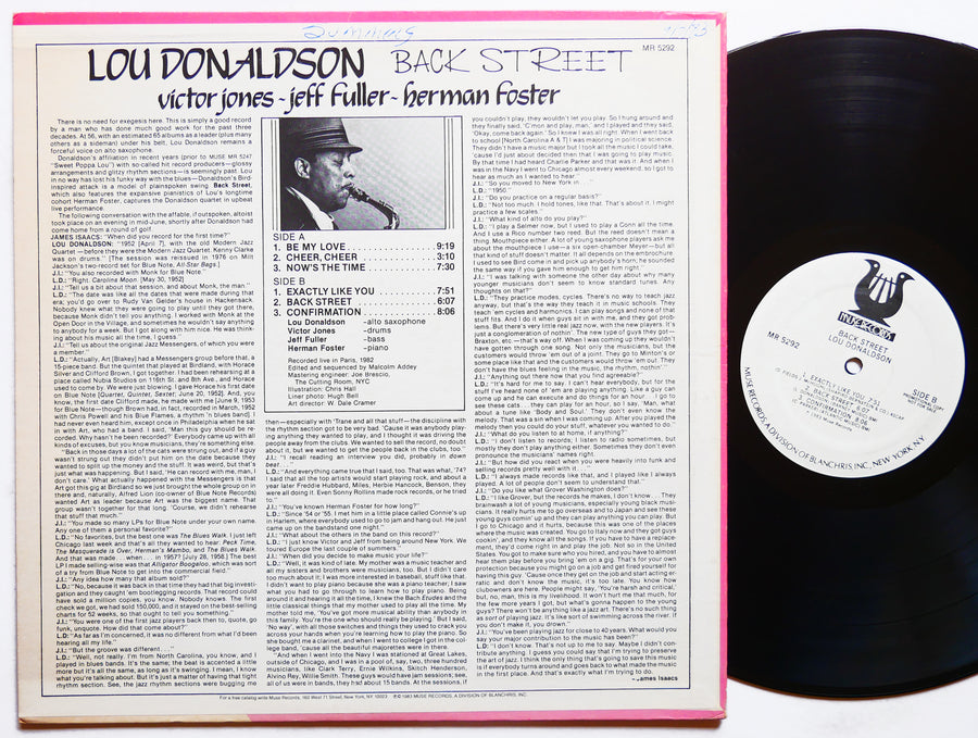 LOU DONALDSON VICTOR JONES JONES JEFF Back Street LP MUSE MR 5292 US 1983 PROMO