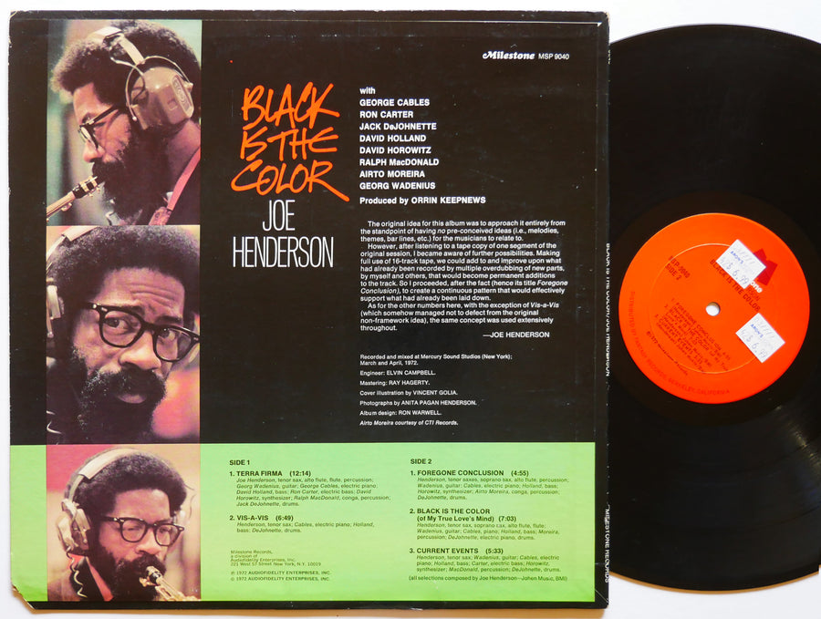 JOE HENDERSON Black Is The Color LP MILESTONE MSP 9040 US 1972 Jack DeJohnette